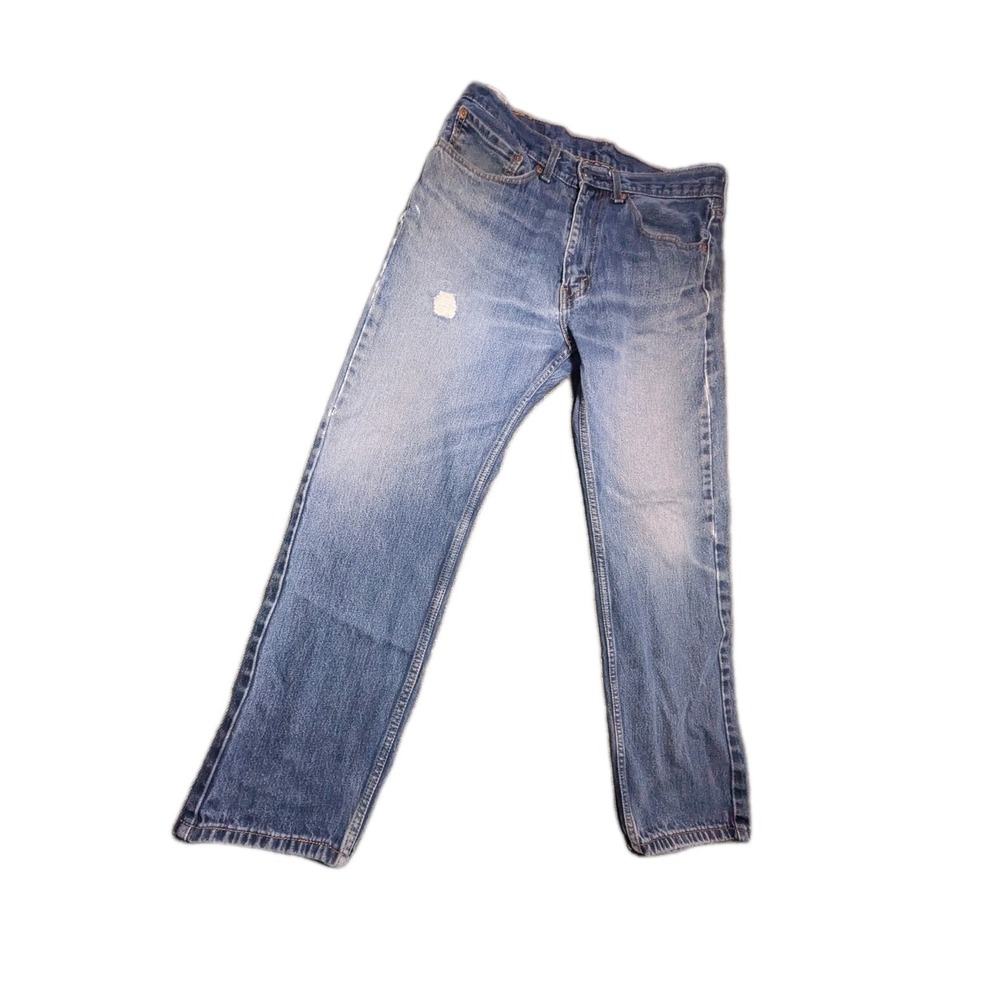 Levi's 505 Mens Straight Leg Jeans Medium Wash Blue Distressed Denim Pants 34x30